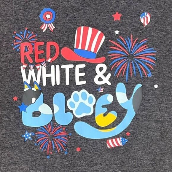 Bluey T-Shirt Women’s XL Heather Gray Graphic Short Sleeve Crew Neck July 4th EU - Picture 1 of 11